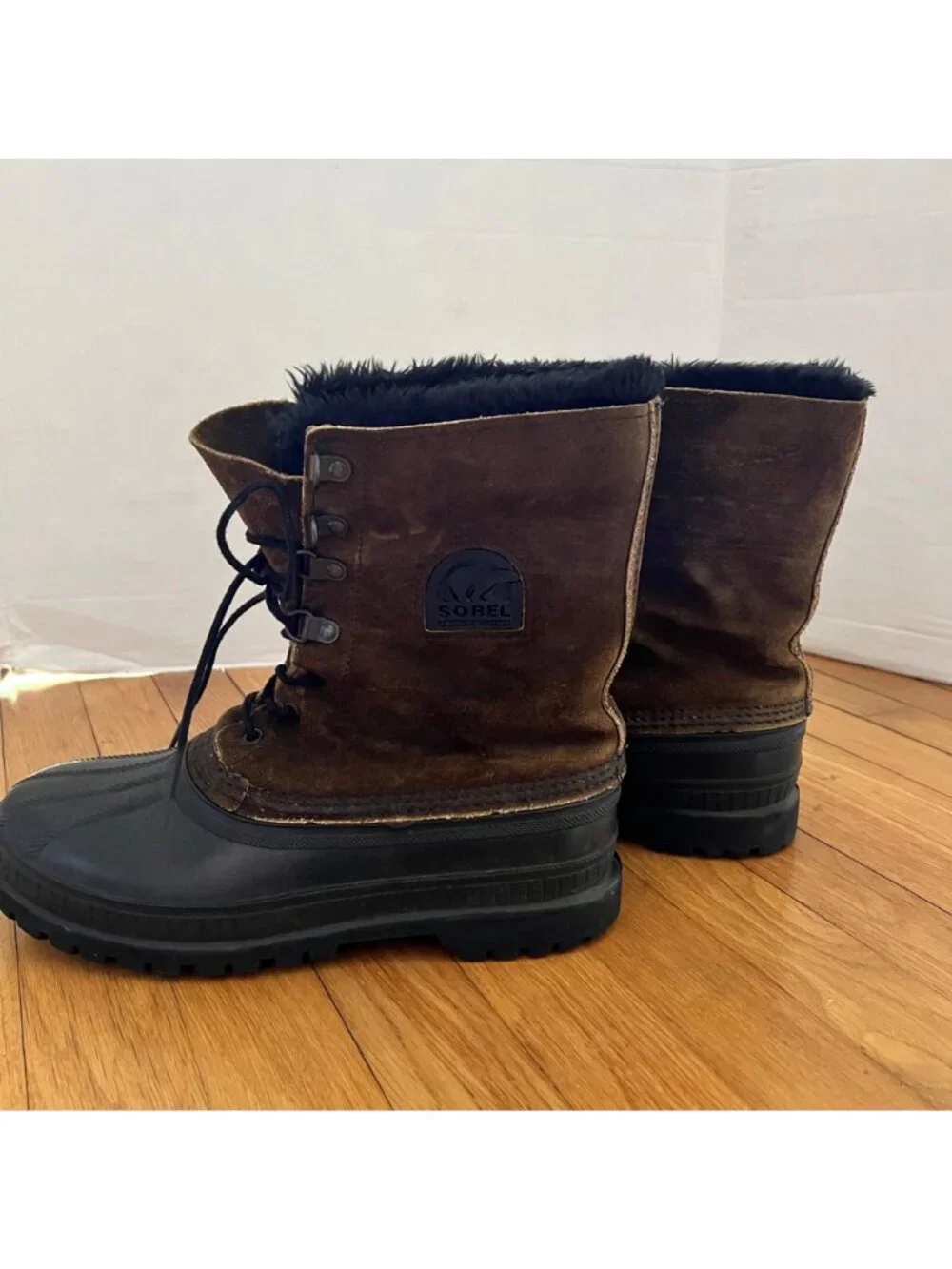 Vintage Sorel Mens Size 7 Brown Suede Kaufman Steel Shank Fur Lined Winter Boots